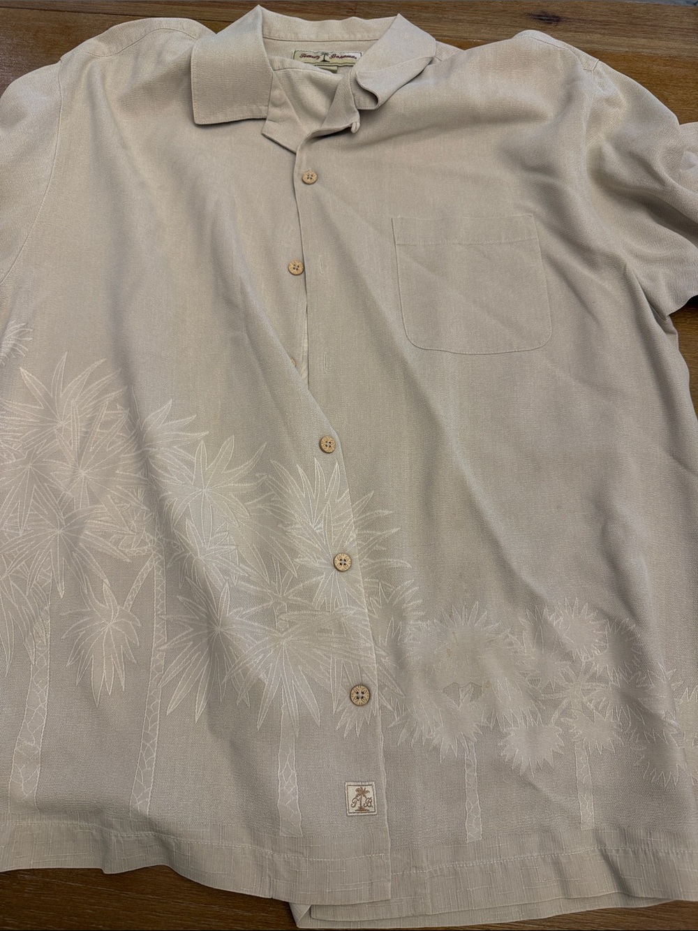 Tommy Bahama Cream Palm-Print Short-Sleeve Button-Down Shirt